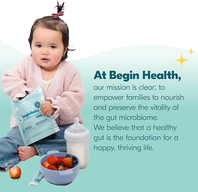 Begin Health BeginBaby Prebiotics and Probiotics for Infants 0-12 Months | Baby Formula Prebiotic + Probiotic Powder with 2'-FL HMO's & B. Infantis for Optimal Digestion | 28-Packs - Unflavored