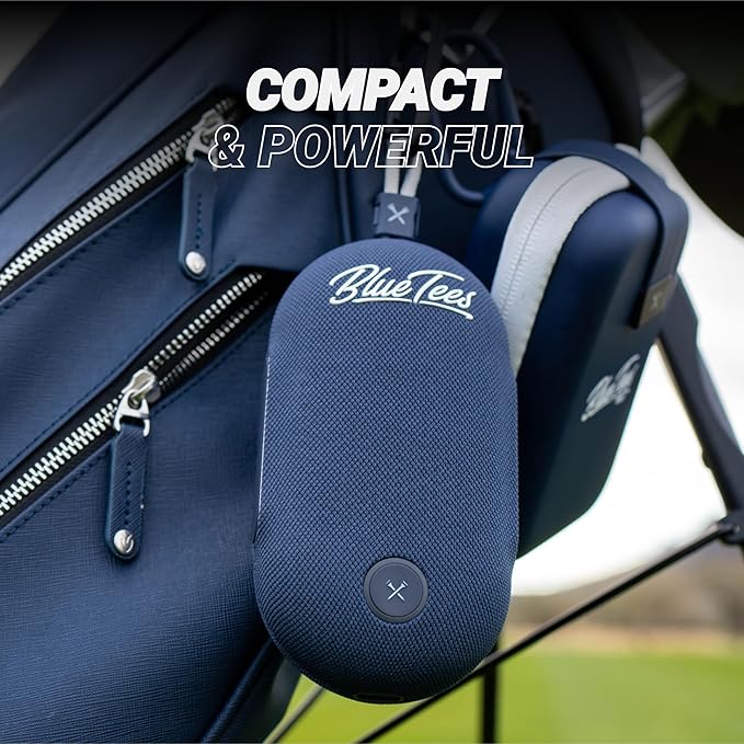 Blue Tees Golf Player Go - Compact GPS Speaker, Bluetooth Music & Audible GPS Distances, Auto Course Recognition, IPX7 Waterproof, 40,000+ Preloaded Courses, 16+ Hours Battery, Built-in Magnetic Strip