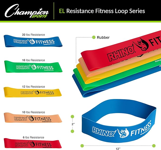 Champion Sports Stretch Loop Bands for Men and Women, Light to Heavy Resistance - Durable Fitness Band for Strength Training, Stretching, Rehabilitation - Premium Home Workout Equipment