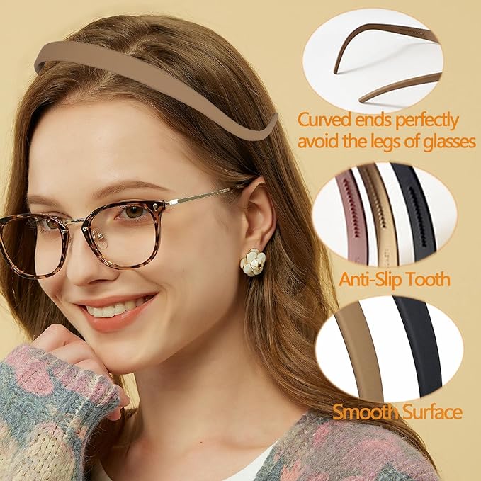 10 Pack Flex No Pressure Headbands for Women - Comfortable Plastic Headbands with Teeth