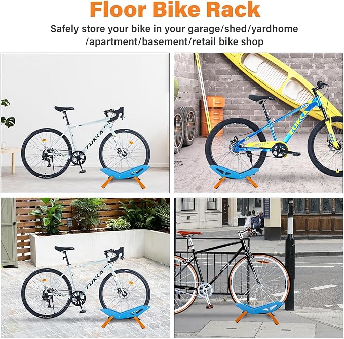 Adjustable Bike Parking Stand Fits 16-29 Inch Bicycles, Compatible with 23c-3.0 Tire Width – Heavy-Duty Plastic, Easy Installation, Stylish Two-Tone Design (Blue&Orange(2 Pack))