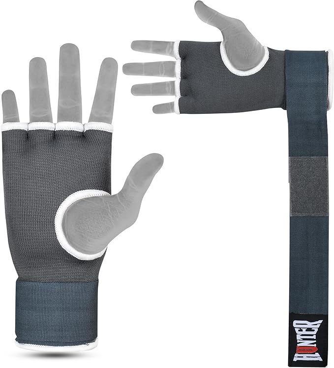 HUNTER Gel Padded Inner Gloves with Hand Wraps for Boxing, Quick Elastic Training Wraps for Men & Women, Muay Thai MMA Kickboxing Martial Arts Knuckle Wrist Protector (Pair)