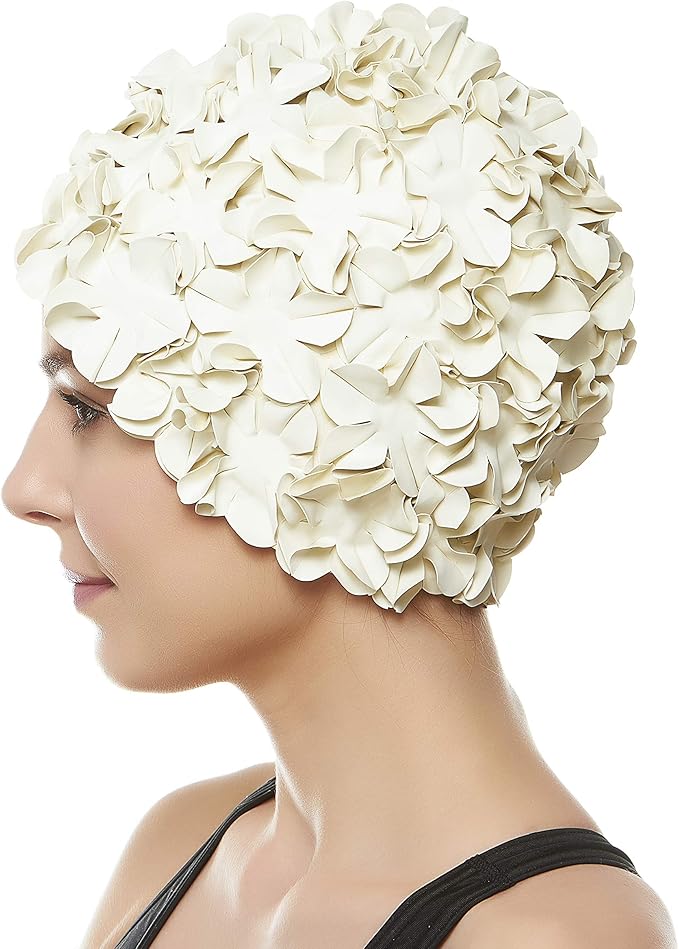 BEEMO Floral Petal Ladies Bathing Swim Cap Women Retro Swim Hat Long/Short Hair