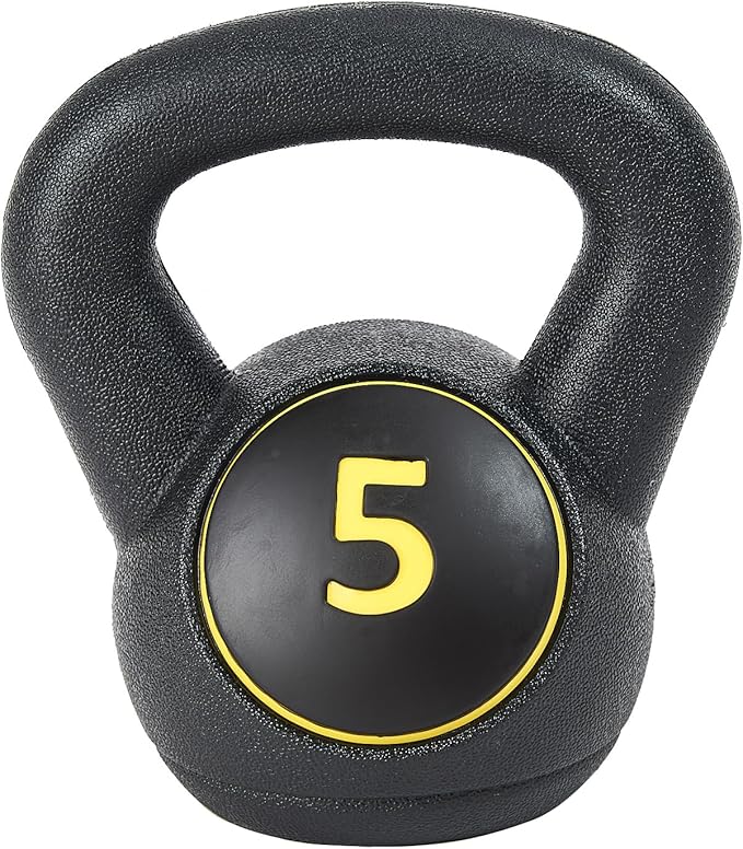 Wide Grip 3-Piece Kettlebell Exercise Fitness Weight Set, Include 5 lbs, 10 lbs, 15 lbs and 20 lbs, Set of 3 or Set of 4