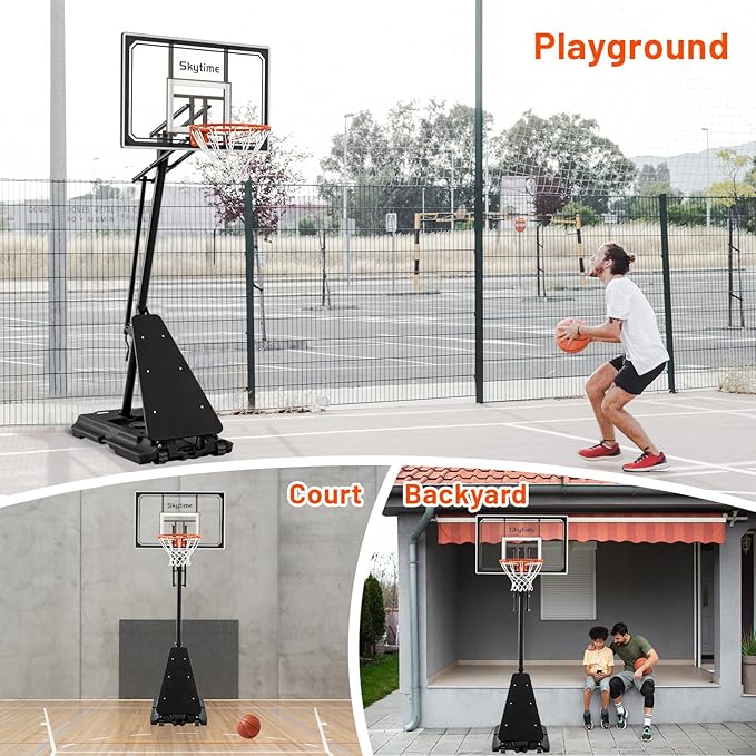 Basketball Hoop 44&48 Inch Backboard Portable Basketball Hoop Outdoor,5.3-10ft Stepless Regulation Crank Adjust Basketball Goal System