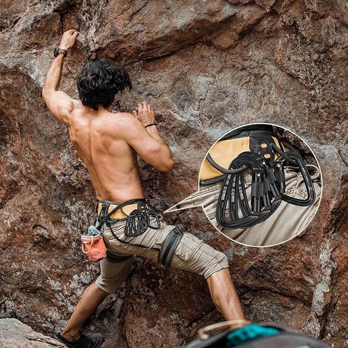 BEIFENG 25KN Auto Locking Carabiner - UIAA Certified Heavy Duty Climbing Carabiners for Rock Climbing, Camping, Rappelling, Hunting, Rescue Equipment - Professional Carabiner Clips (Black)