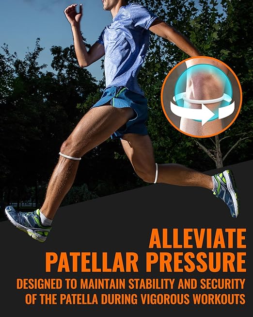2PCS Patella Band for Knee Pain Relief, Patellar Tendon Support Strap for Tennis, Running, Jumpers, Soccer, Basketball and Hiking, Breathable & Lightweight Patella Stabilizer Knee Strap Brace Support for Women and Men, Comes with Storage Bag (White)