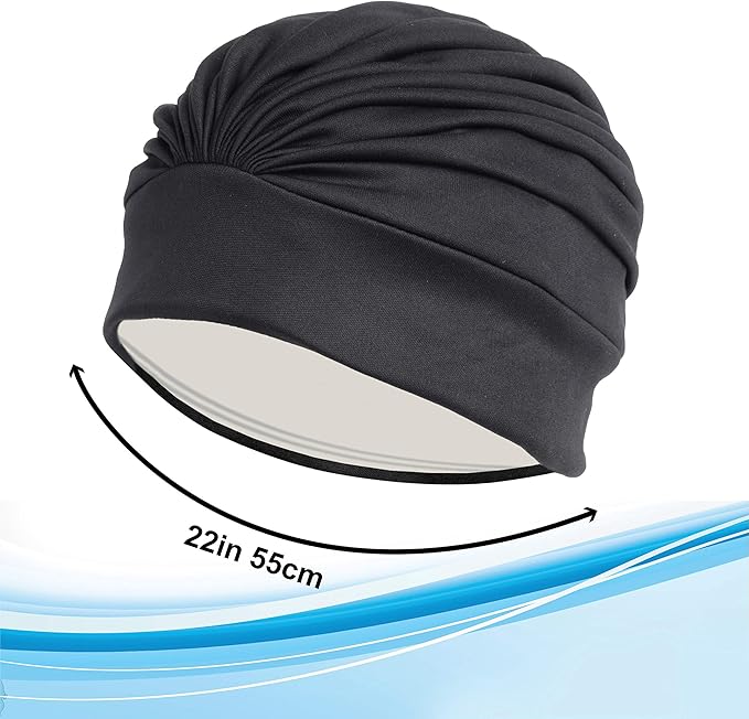 BEEMO Swim Caps for Women Swimming Turban Polyester Latex Lined Pleated for Ladies