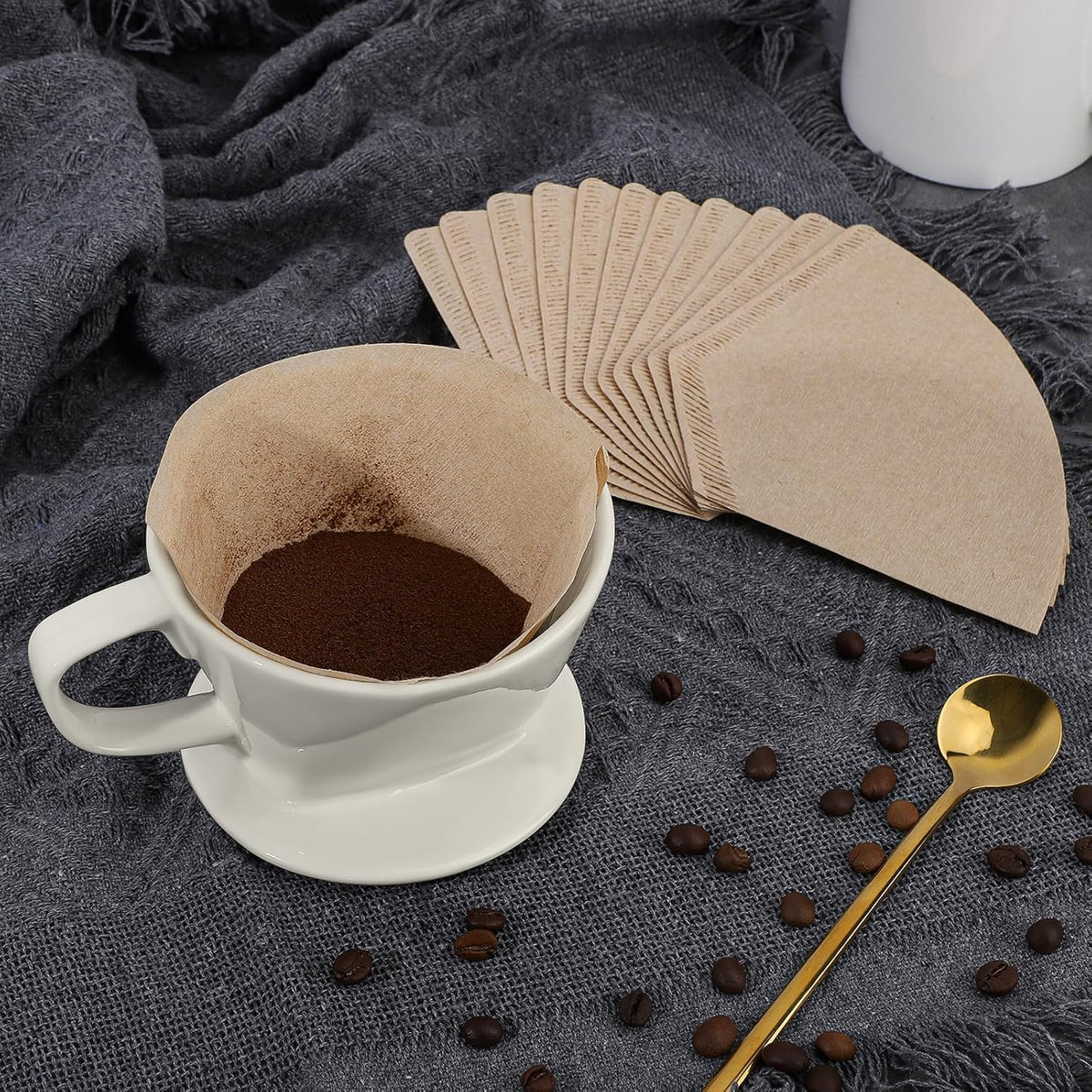 Segarty Pour Over Coffee Maker Set - Single Cup White Ceramic Coffee Dripper With 200 Pcs Size #2 Cone Filters, Slow Drip Manual Brewer for Home, Office, Travel, Camping
