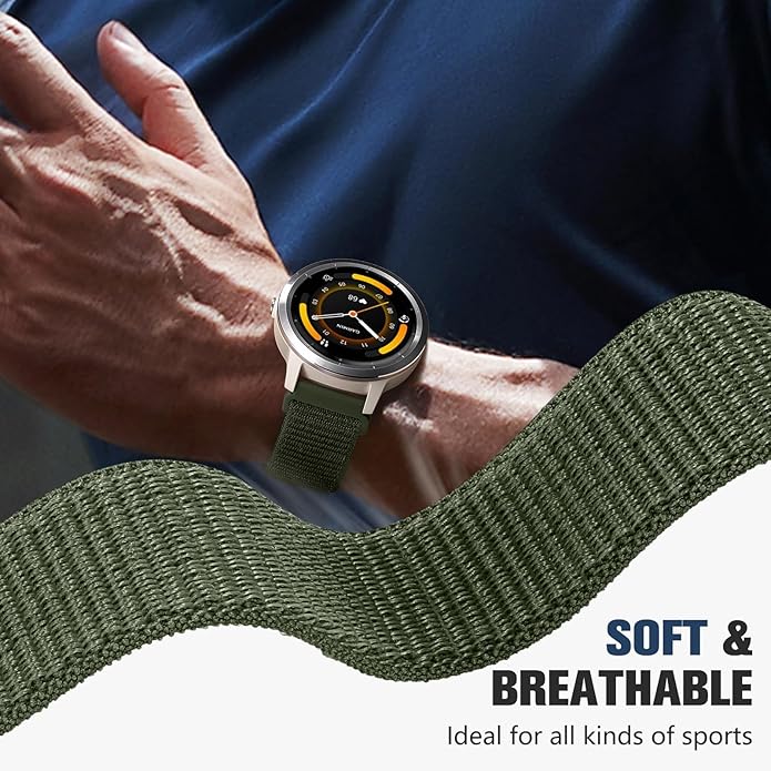 18mm 20mm 22mm Hook and Loop Watch Band Compatible with Garmin Vivoactive 5/ Vivoactive 6/ Vivoactive 3, Soft Nylon Breathable Sport Strap for Venu 2S/ Venu3S/ Forerunner 265s,Venu 3/ Venu 2 Men Women
