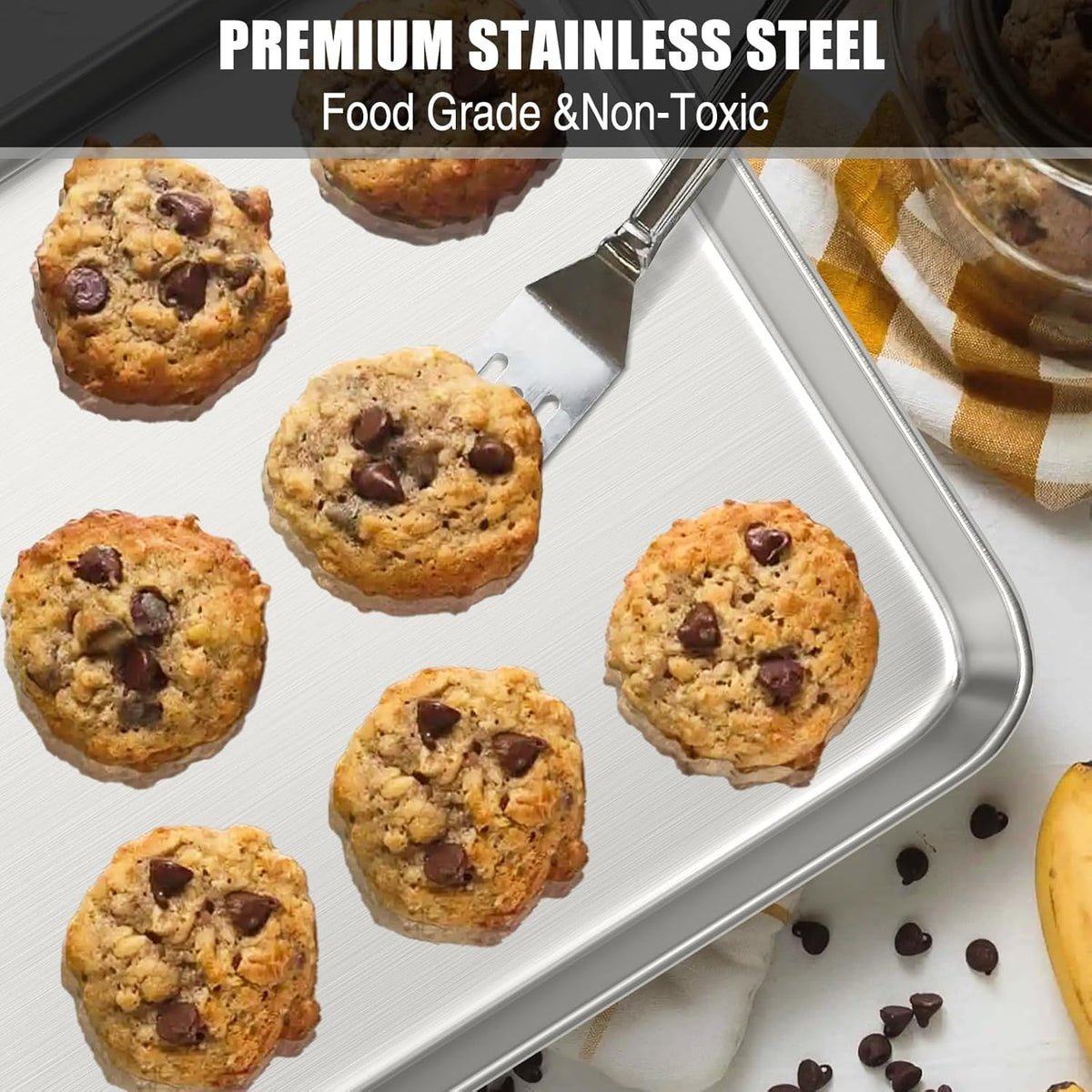Baking Sheet Cookie Sheet Set of 2, Umite Chef Stainless Steel Baking Pans Tray Professional 12 inch, Non Toxic & Healthy, Mirror Finish & Rust Free, Easy Clean & Dishwasher Safe