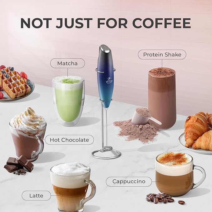 Zulay Powerful Milk Frother (4 Duracell Batteries Included) - Handheld Milk Frother Wand Drink Mixer for Coffee - Powerful Milk Foamer for Cappuccino, Frappe, Matcha & Creamer - Deep Sea