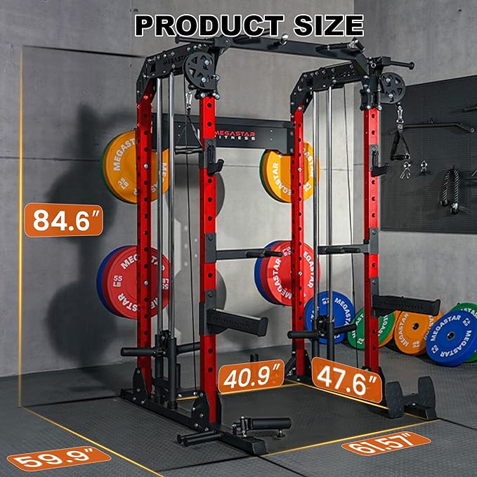Power Rack for Home Gym – 2000LB Capacity Multifunction Squat Rack with Cable Crossover, Includes 16 Professional attachments for Home Gym Strength Training, P63 Rampage