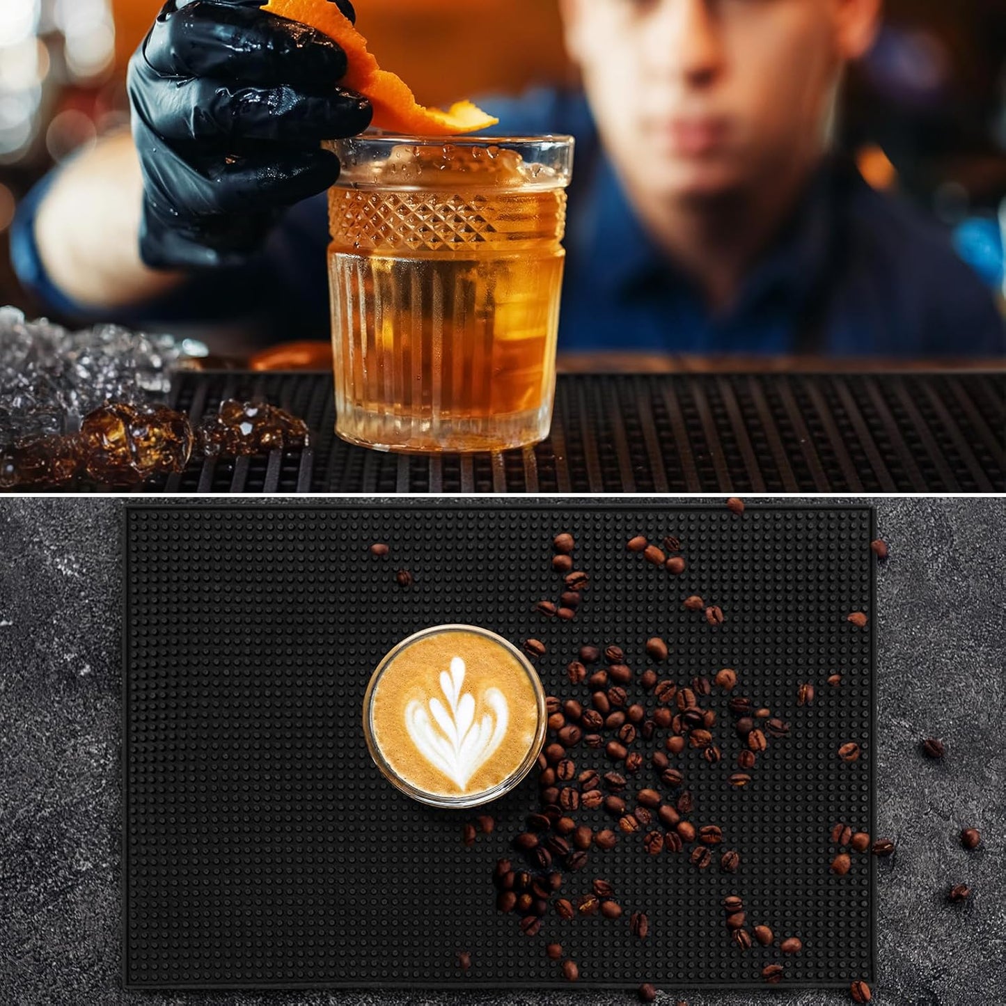 Tioncy 10 Pcs Bar Mat for Countertop 18 x 12 Inch Non Slip Rubber Mat Service Spill Cocktail Bartending Coffee Bar Mats for Hot Dishes Restaurants Barbershop Clippers Hot Pads, Black