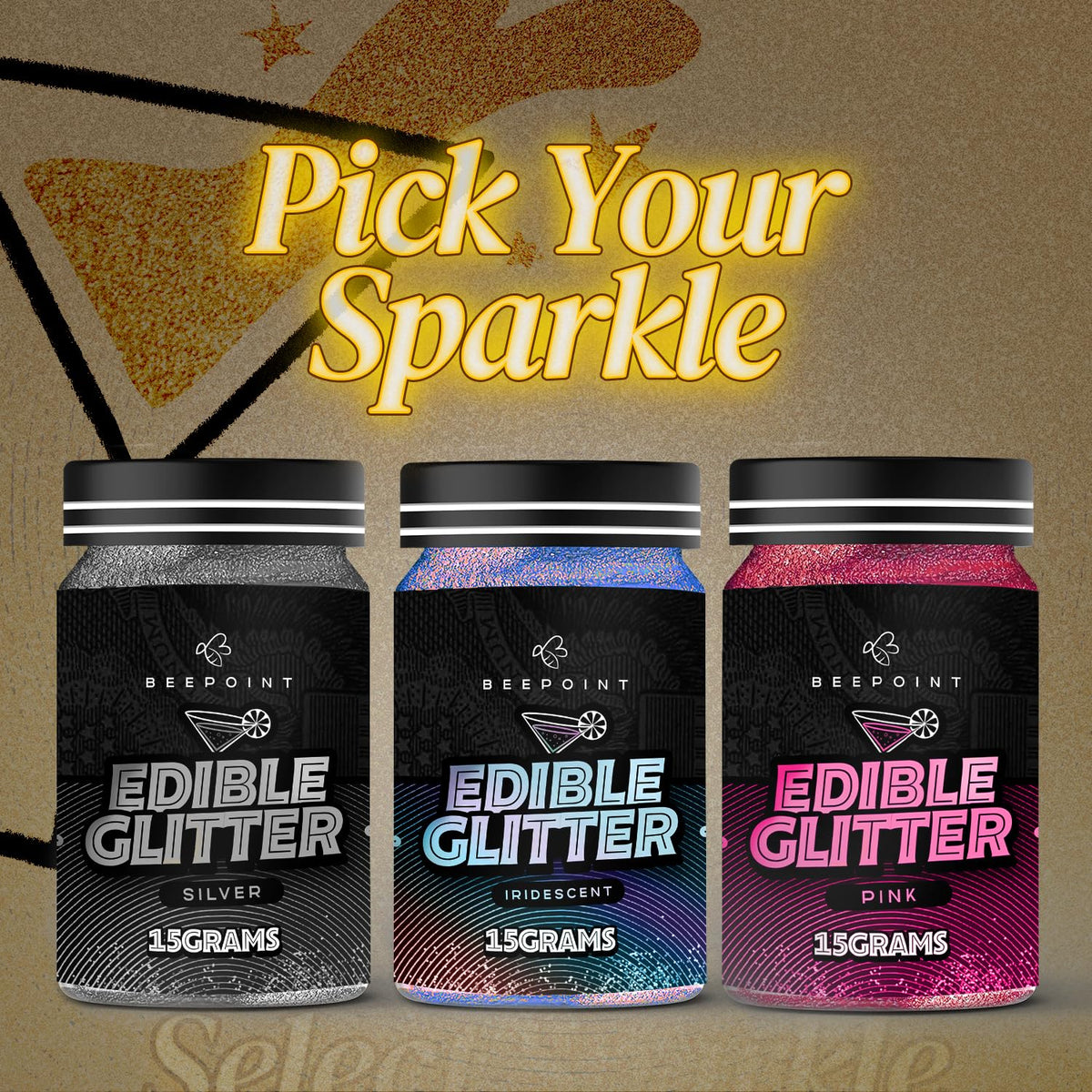 BeePoint Silver Edible Glitter for Drinks 15g - Food Grade, Vibrant Color Shimmer Powdered Dust for Drinks, Cocktails, Cake Decorating, Baking, Chocolates, Candy, Sweets, & Cookies - Vegan & Gluten Free