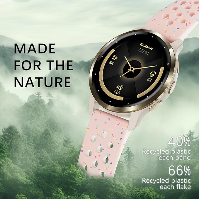 22mm Colorful Sport Silicone Band Compatible With Garmin Vivoactive 4/Venu 3/Venu 2, Recycled Plastic Soft Sport Strap Replacement for Forerunner 265/745/255/255 Music Men Women