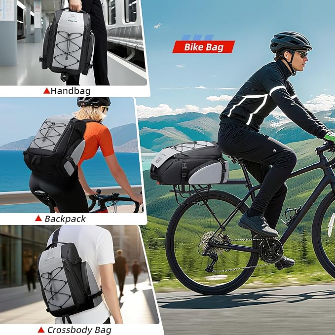 19L Reflective Bike Rack Bag Water Resistant Cycling Pannier Saddle Shoulder Bag with Rain Cover 4-in-1 Versatile Bag Accessories for Travel Commuting Shopping Outdoor Cycling Night-Riding Fitness