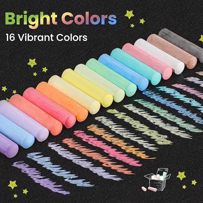 160 PCS Washable Sidewalk Chalks Set for Kids, 16 Colors Non-Toxic Jumbo Sidewalk Chalk Bulk for Outdoor Art Play, Painting on Chalkboard, Blackboard and Playground, Kids Outdoor Toys