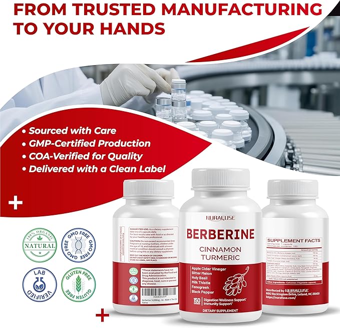 Berberine 14-in-1 Supplement with Ceylon Cinnamon Apple Cider Vinegar Turmeric Bitter Melon Holy Basil Milk Thistle Fenugreek Gymnema Banaba - Made in The USA