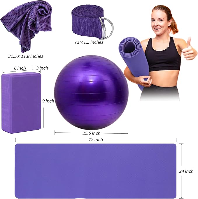 Yoga Starter Kit - 11-Piece Set with Yoga Blocks, Strap, Ball, Mat, Carrying Strap, Net Bag, Cooling Towel