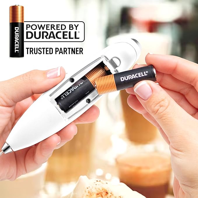Zulay Powerful Milk Frother (4 Duracell Batteries Included) - Handheld Milk Frother Wand Drink Mixer for Coffee - Powerful Milk Foamer for Cappuccino, Frappe, Matcha & Creamer - White