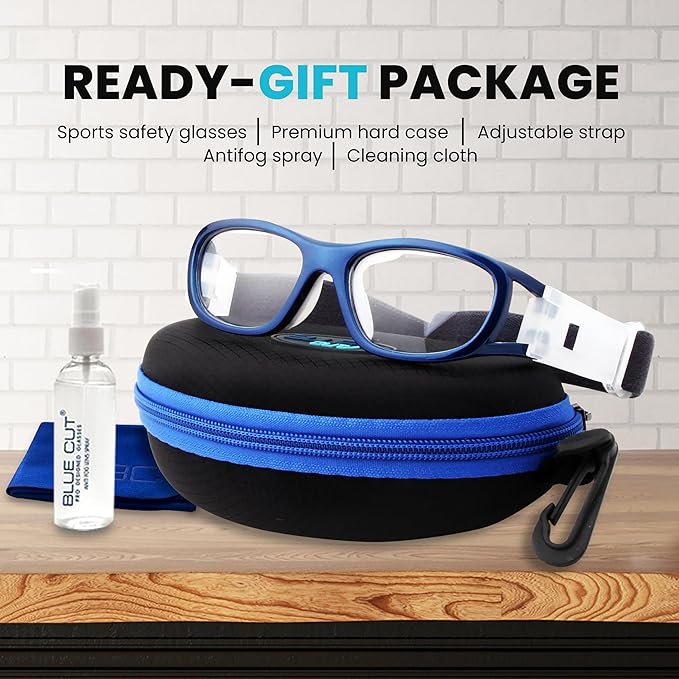 BLUE CUT Safety Basketball Goggles For Kids for Outdoor Sports Activities Anti Fog Replaceable to Prescription Lenses