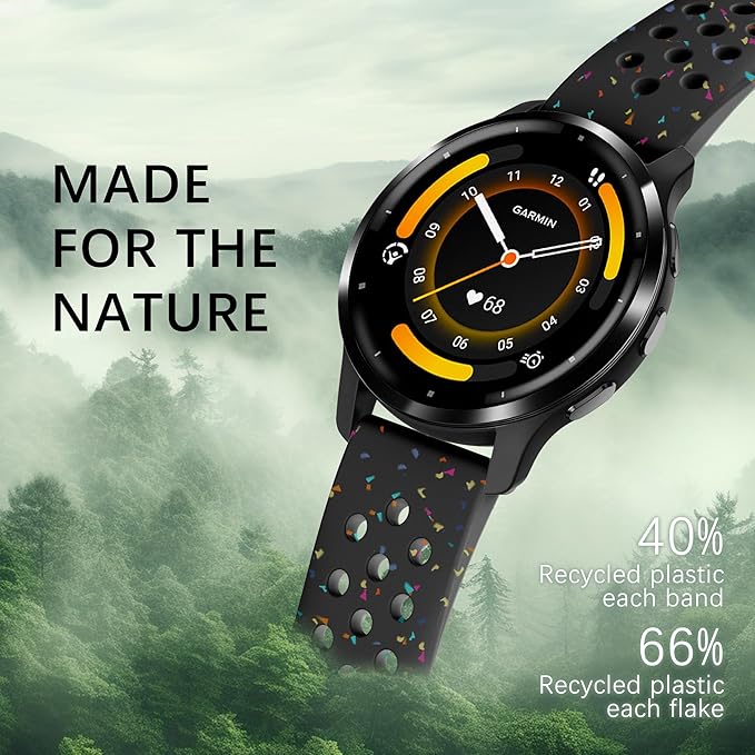 22mm Colorful Sport Silicone Band Compatible With Garmin Vivoactive 4/Venu 3/Venu 2, Recycled Plastic Soft Sport Strap Replacement for Forerunner 265/745/255/255 Music Men Women