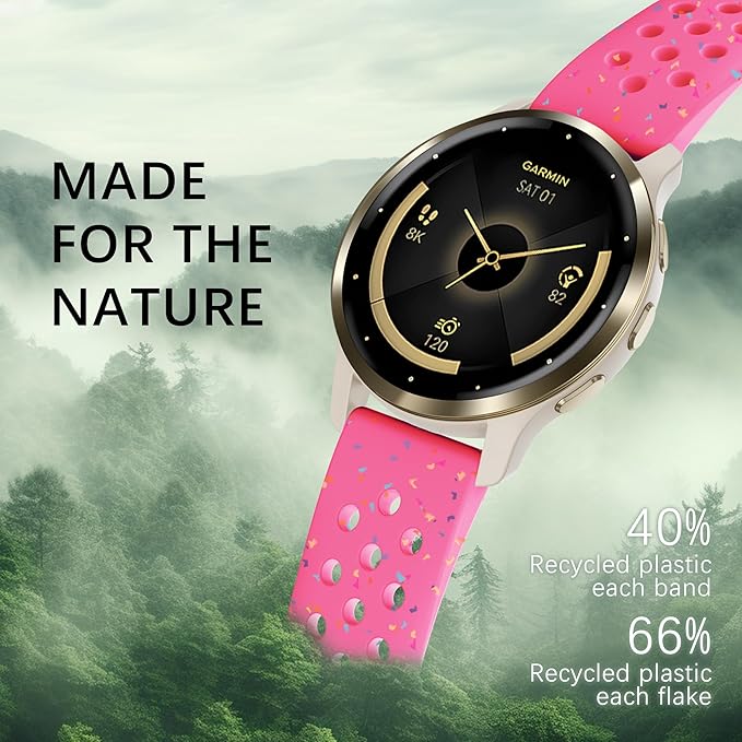22mm Colorful Sport Silicone Band Compatible With Garmin Vivoactive 4/Venu 3/Venu 2, Recycled Plastic Soft Sport Strap Replacement for Forerunner 265/745/255/255 Music Men Women