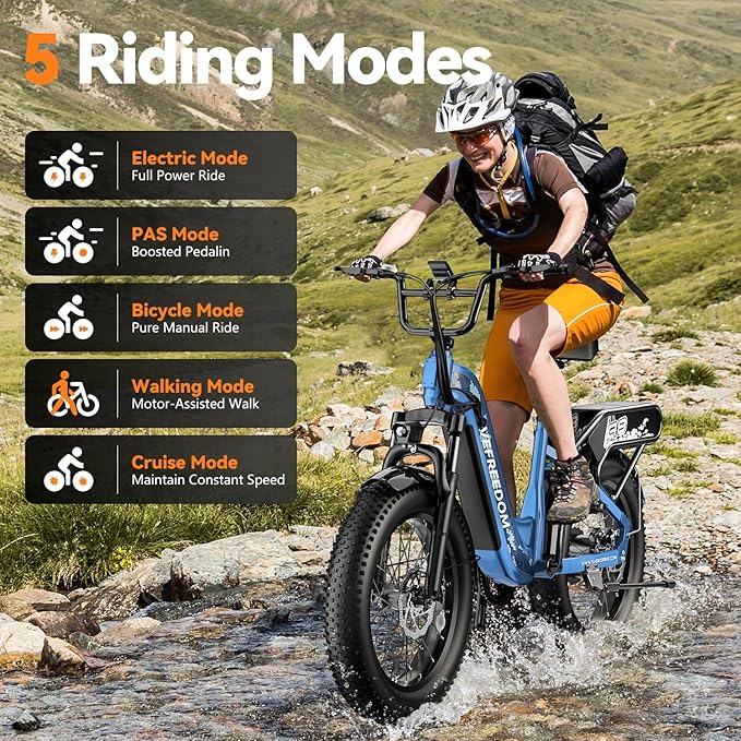 1500W Peak Motor Electric Bike for Adults Up to 80 Miles 30MPH Dirt Ebike 20" x 4 Fat Tire 48V 20Ah Removable Battery Mountain E Bike Commuter Full Suspension Bicycles for Men Women