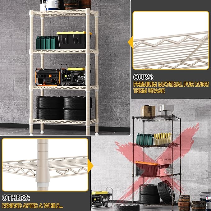 1000 lbs 4 Tier Shelf Metal Storage Shelves Wire Rack Closet Organizers for Garage Kitchen Bathroom Laundry Light Tan 11.8" D x 23.6" W x 47.5" H