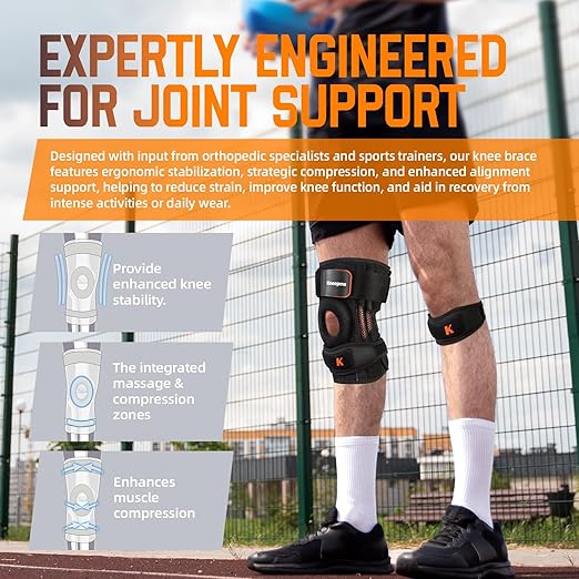 2-in-1 Professional Knee Brace for Pain Relief,Adjustable Knee Support with Patella Pad & Side Stabilizers, Compression Knee Sleeve for Meniscus Tear, ACL, Joint Pain, Runner, Workout-Men & Women