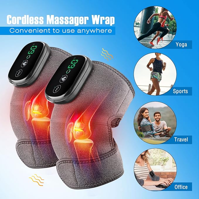 2PCS Cordless Knee Massager with Heat and Vibration, Knee Heating Pads, Heated Knee Braces,Heating Pad for Knee Elbow Shoulder Relax