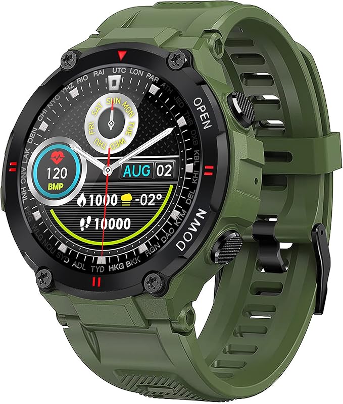 1.28" IPS Tactical Smart Watch for Men Activity Fitness Tracker with 400mAH Large Battery Outdoor Bluetooth Call Heart Rate Sleep Monitor Pedometer IP68 Waterproof Sport Watch for Android iOS