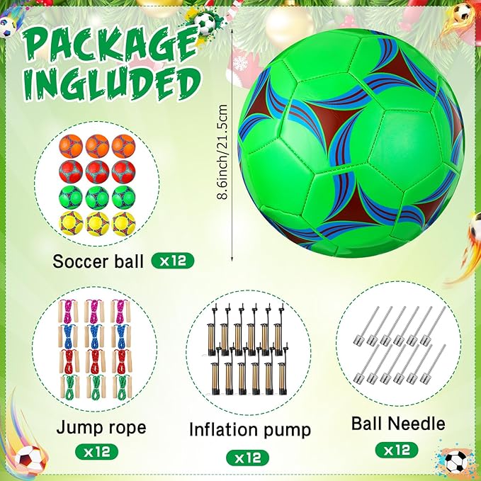 12 Sets Operation Christmas Deflated Soccer Ball Bulk with Pump Jump Rope, Bulk Soccer Balls 7.25 ft Adjustable Skipping Rope Outside Sport Balls