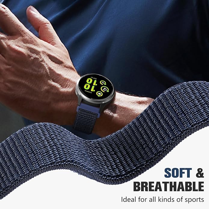 18mm 20mm 22mm Hook and Loop Watch Band Compatible with Garmin Vivoactive 5/ Vivoactive 6/ Vivoactive 3, Soft Nylon Breathable Sport Strap for Venu 2S/ Venu3S/ Forerunner 265s,Venu 3/ Venu 2 Men Women