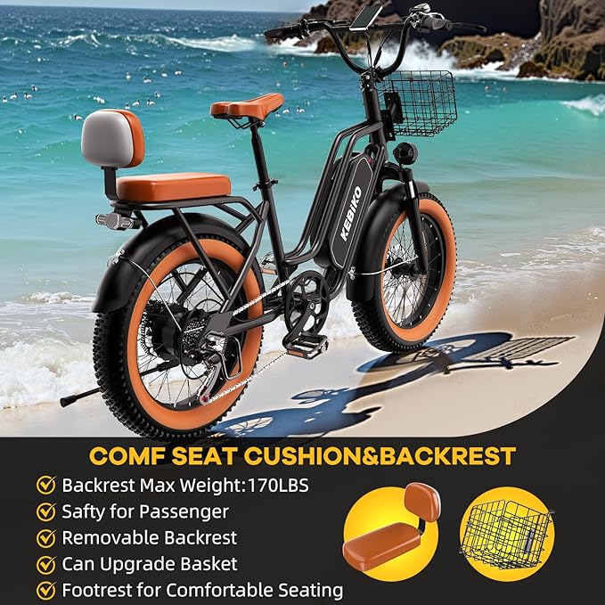 1500W Electric Bike for Adults,48V 20/60Ah Removable Battery Max Range 80Miles & 30MPH Electric Bicycle,20''ร4" Fat Tire Ebike,Adult Electric Bicycles for Commute Beach Snow,E-Bike UL Certified