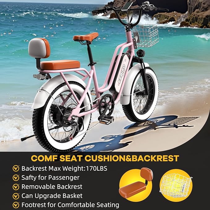 1500W Electric Bike for Adults,48V 20/60Ah Removable Battery Max Range 80Miles & 30MPH Electric Bicycle,20''ร4" Fat Tire Ebike,Adult Electric Bicycles for Commute Beach Snow,E-Bike UL Certified