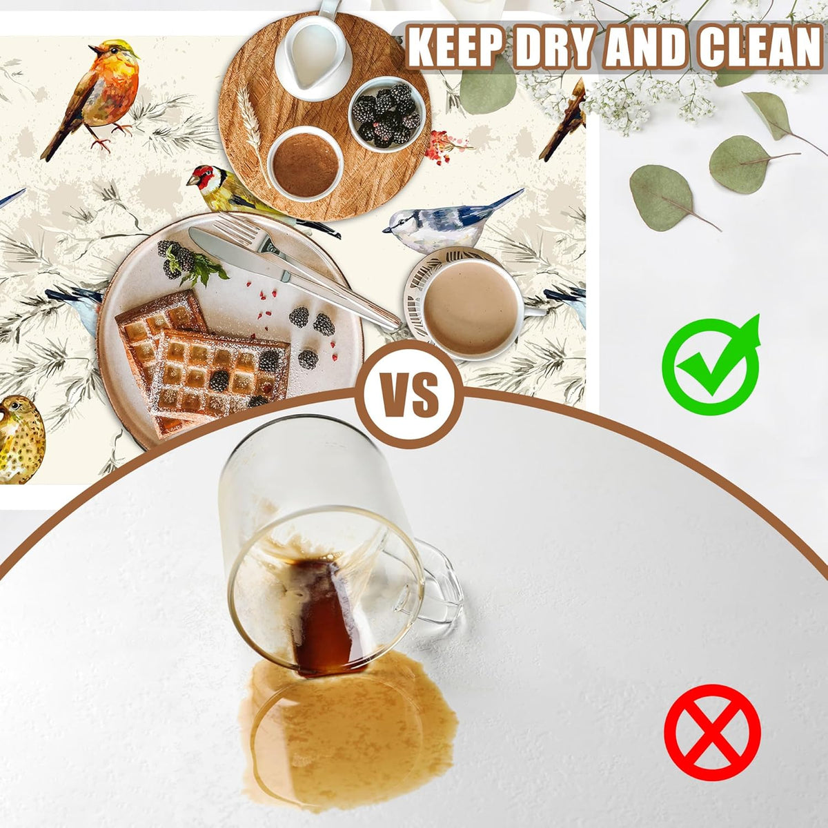 Cute Birds Coffee Mat Absorbent Dish Drying Mat for Kitchen Counter Hide Stain Rubber Backed Coffee Bar Accessories Fit Under Espresso Machine Dish Drainer, 15.7 x 23.6 Inch