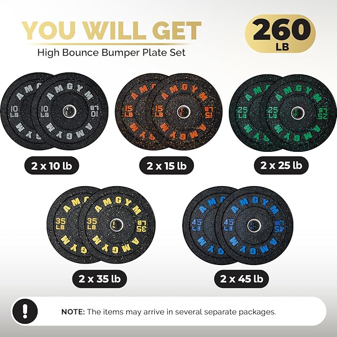 2 Inch Bumper Plates,10-500lbs,Barbell Rubber Olympic Weight Plates Set for Home Gym, Strength Training & Weight Lifting, Multiple Options Colors