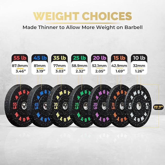 2 Inch Bumper Plates,10-500lbs,Barbell Rubber Olympic Weight Plates Set for Home Gym, Strength Training & Weight Lifting, Multiple Options Colors