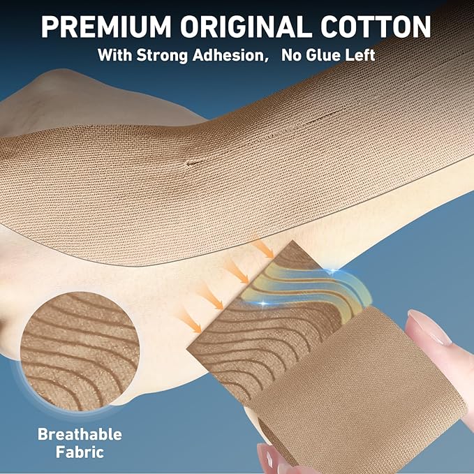 12 Count Kinesiology Tape for Thumb, Pre-Cut Waterproof KTquick Thumb Tape for Thumb Pain Relief Pre Cut, Original Cotton Athletic Tape, Durable Thumb Tape for Sports and Long-Lasting Support (Beige)