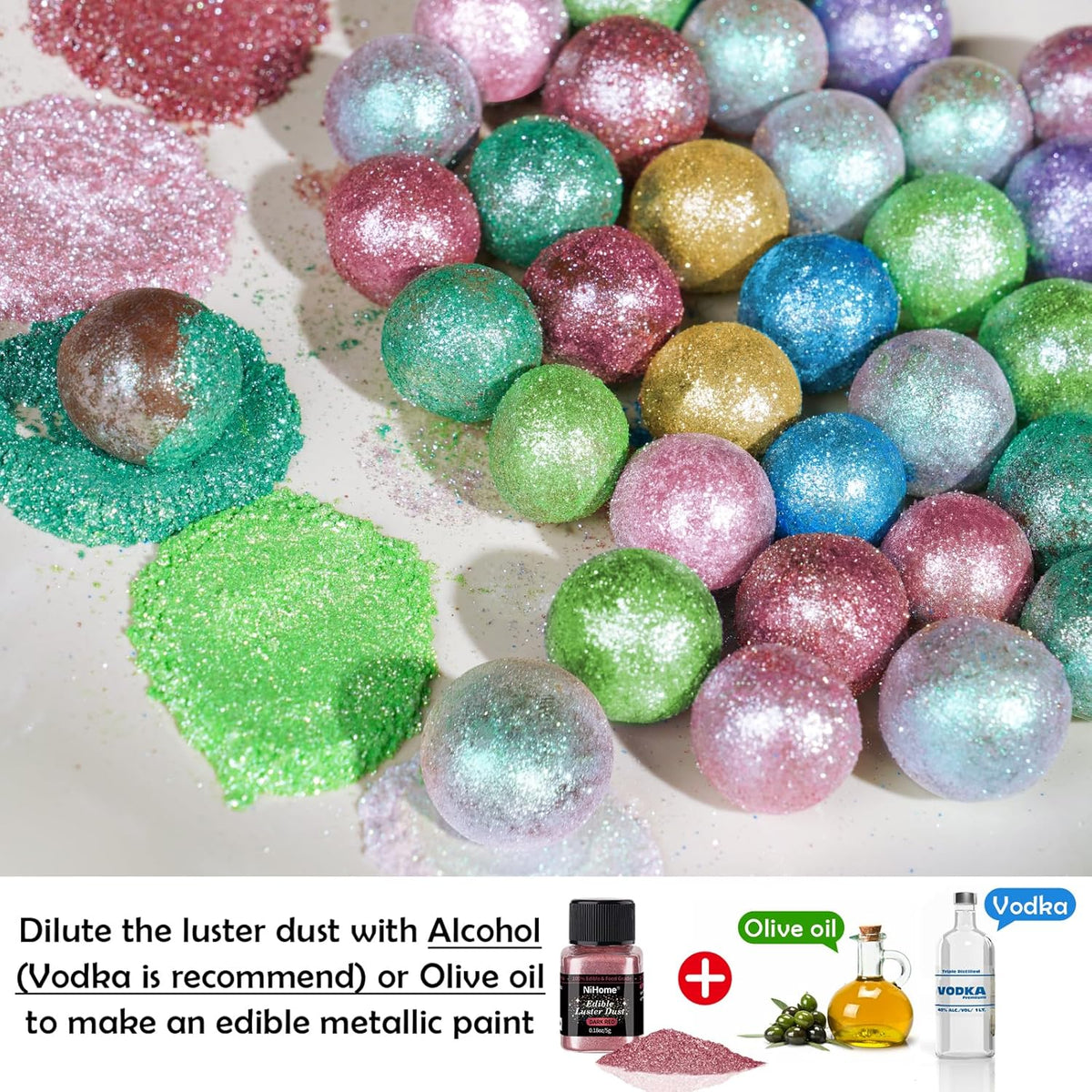 NiHome Edible Food-Grade Glitter Powder Glimmer Luster Dust Metallic Fancy Food Decorating Sprinkle Glimmery Dust for Drink Wine Beverage Cake Bakery Vegan Allergen-Free (Dark Red, 0.35oz/10g)