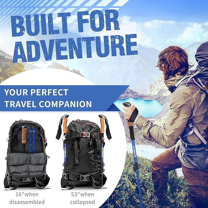 Aihoye Trekking Hiking Poles - 2 Pack Adjustable Walking Sticks, Collapsible Lightweight Aluminum 7075, Hiking Sticks with Quick Flip-Lock and Comfortable Cork Grips