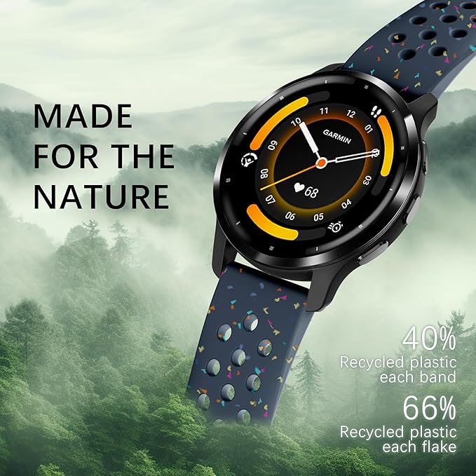 22mm Colorful Sport Silicone Band Compatible With Garmin Vivoactive 4/Venu 3/Venu 2, Recycled Plastic Soft Sport Strap Replacement for Forerunner 265/745/255/255 Music Men Women