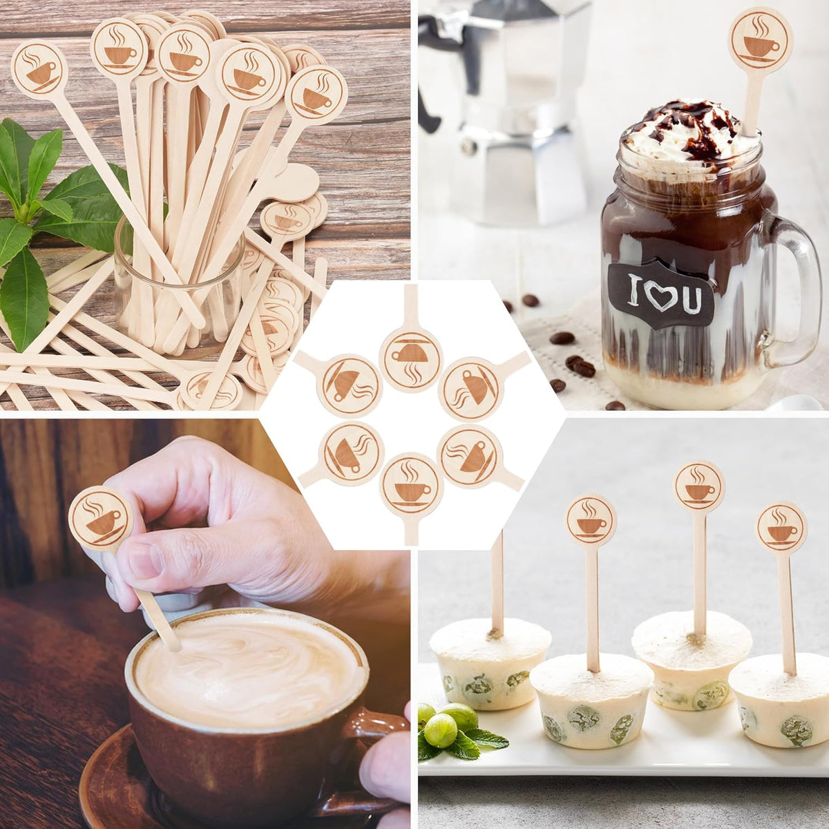 100Pcs Coffee Stirrers-5.9 Inch Natural Wooden Stir Sticks with Round Ends, Disposable Biodegradable Cafe Grade Coffee Stir Sticks Wood Beverage Mixer for Coffee Cocktails Milk Tea