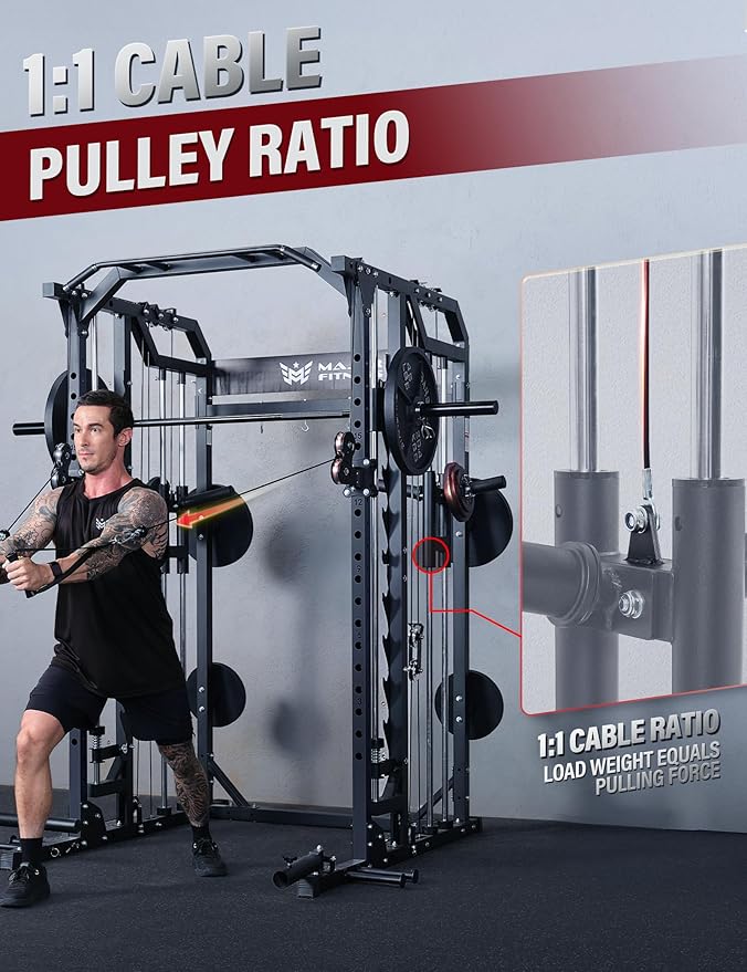 Major Fitness Drone2 Advanced Training Smith Machines– All-in-One Home Gym Squat Rack with Aluminum Pulley Set , Weight Bar, Dual LAT Pull-Down Systems & Cable Crossover Machine for Full-Body Workouts