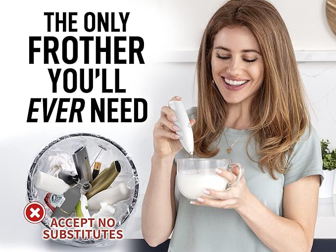 Zulay Powerful Milk Frother for Coffee with Powerful Motor - Handheld Frother Electric Whisk, Milk Foamer, Mini Mixer & Coffee Blender Frother for Frappe, Latte, Matcha, No Stand - White