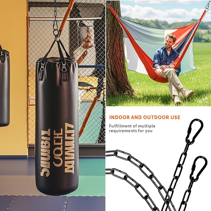 2 Pack 39inch Heavy Duty Hanging Chain with 4 Carabiners, 1000LB Capacity Hanging Chair Chain for Hammock Swing Hanging Chair Punching Bags Sandbag Indoor Outdoor Yoga Gym (Black)