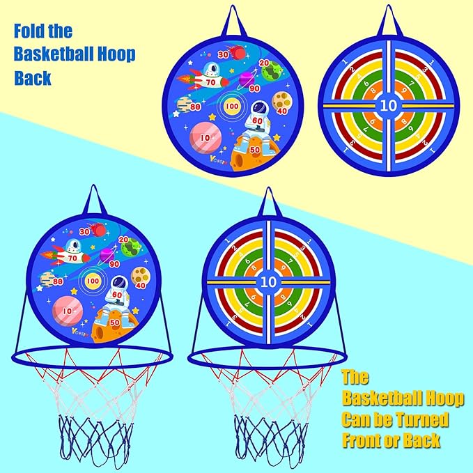 2 in 1 Basketball Hoop and Dart Board, 14" Dart Board for Kids, Basketball Hoop for Kids Toddlers, Sports & Outdoor Play, Birthday Gift Toys for 3 4 5 6 7 8 9 10 Year Old Boys Girls Kids, Party Favors