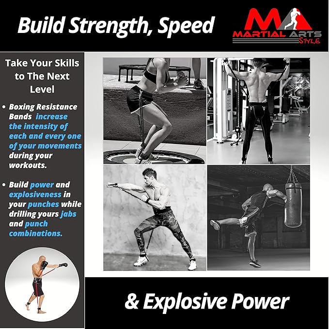 Boxing Resistance Bands for MMA Martial Arts Resistance Training at Home for Punches/Kicks, 150lbs Exercise Bands Full Body Fitness Workout to Enhance Explosive Power/Speed/Agility